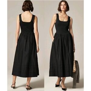 J.Crew Nwot Black Drop Waist Mixy Maxi Dress | Pockets |  Cotton Stretch M